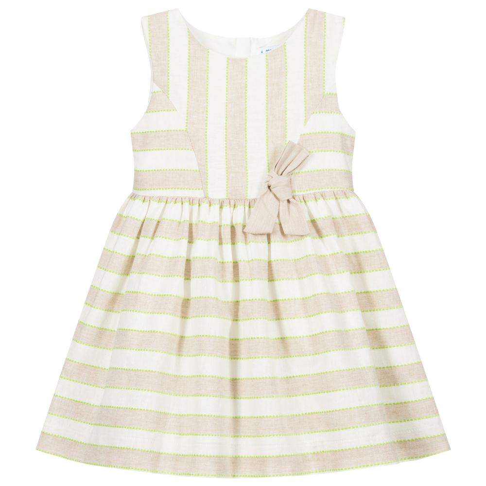 Mayoral-Beige Striped Linen Dress | Childrensalon Outlet