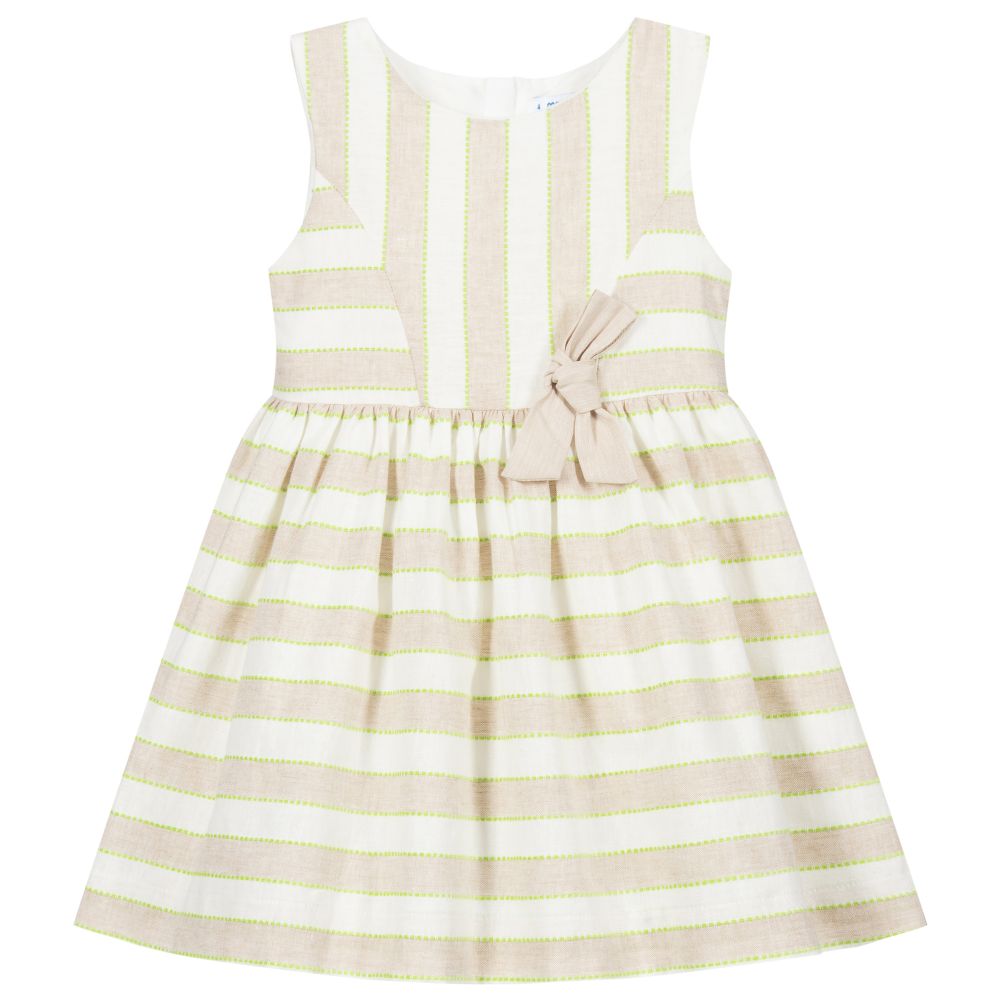 Mayoral - Robe rayée beige en lin | Childrensalon