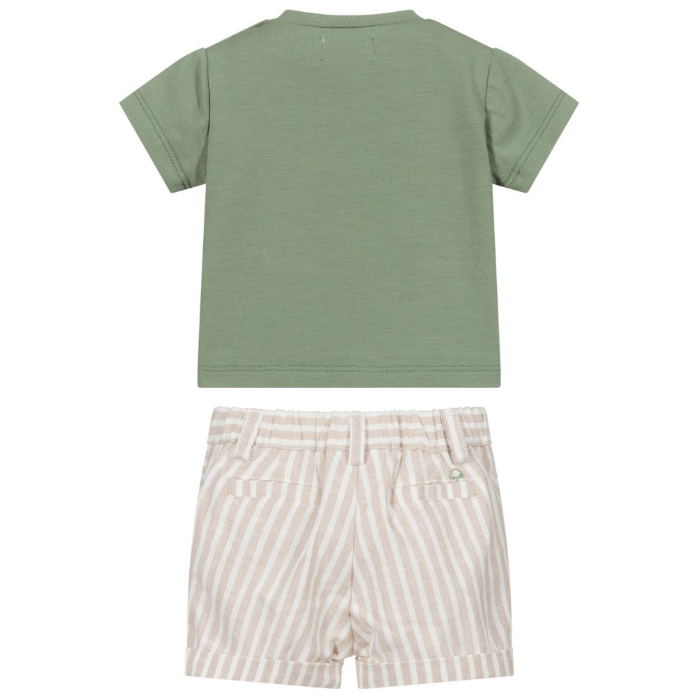 مايورال Newborn-شورت مزيج كتّان وتيشيرت قطن جيرسي لون بيج وأخضر | Childrensalon Outlet