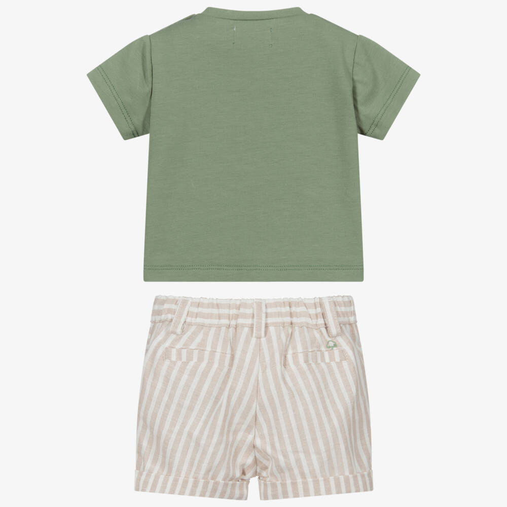 Mayoral Newborn-Beige Striped Linen Shorts Set | Childrensalon Outlet