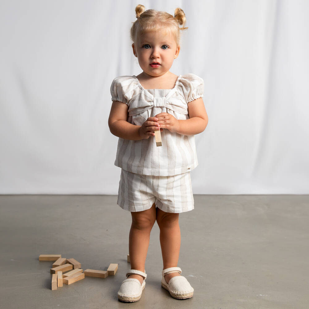 Mayoral-Beige Striped Shorts Set | Childrensalon Outlet