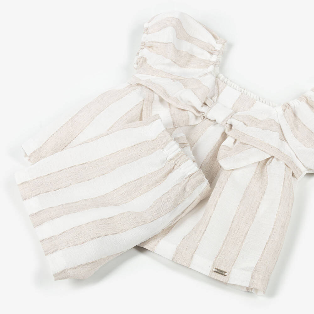 Mayoral-Beige Striped Shorts Set | Childrensalon Outlet