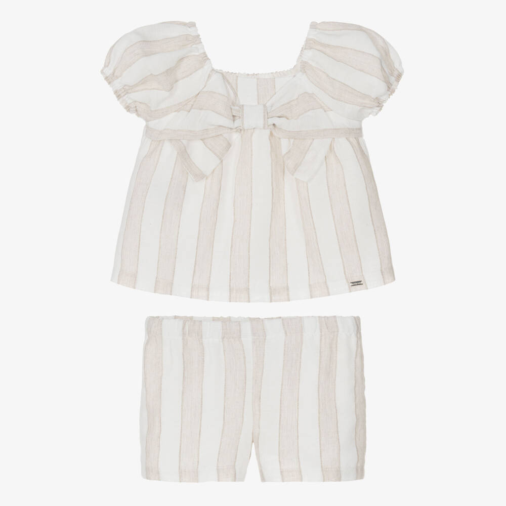 Mayoral-Beige Striped Shorts Set | Childrensalon Outlet
