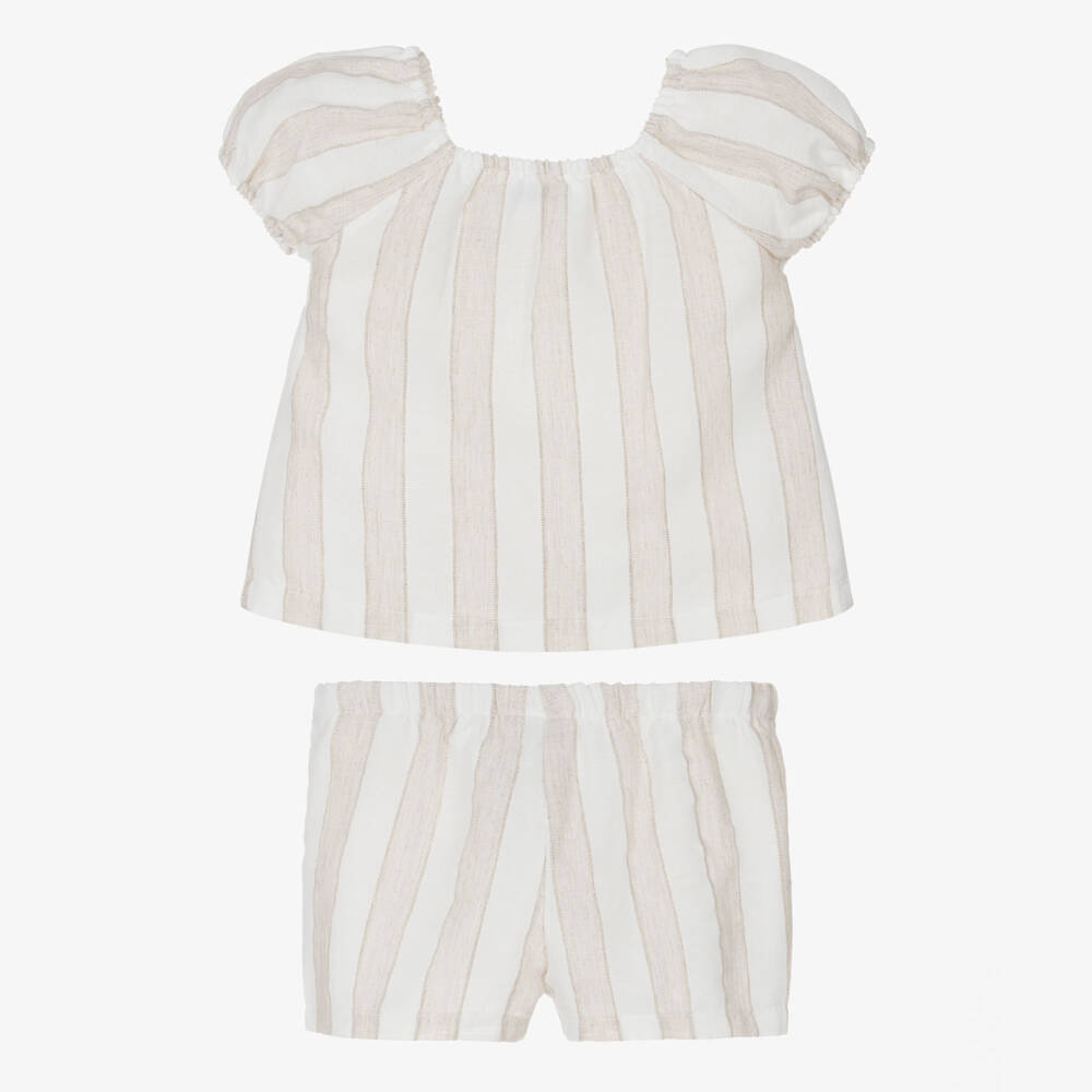 Mayoral-Beige Striped Shorts Set | Childrensalon Outlet