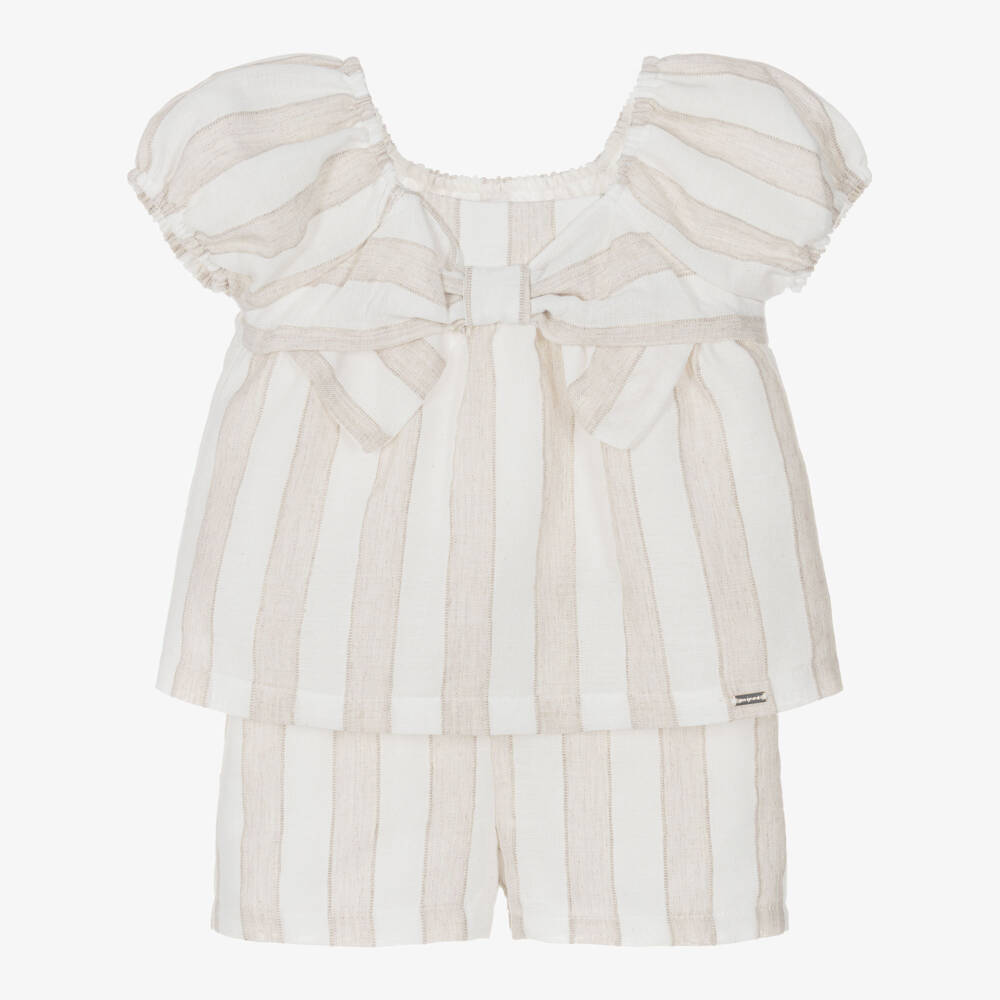 Mayoral-Beige Striped Shorts Set | Childrensalon Outlet