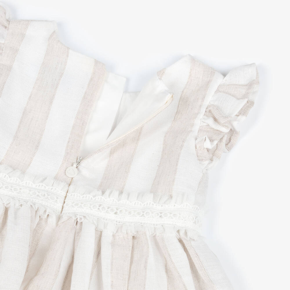 Mayoral-Beige Striped Ss Dress | Childrensalon Outlet