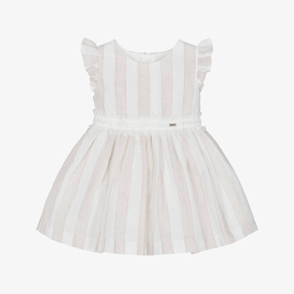 Mayoral-Beige Striped Ss Dress | Childrensalon Outlet