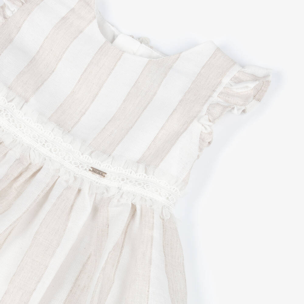 Mayoral-Beige Striped Ss Dress | Childrensalon Outlet