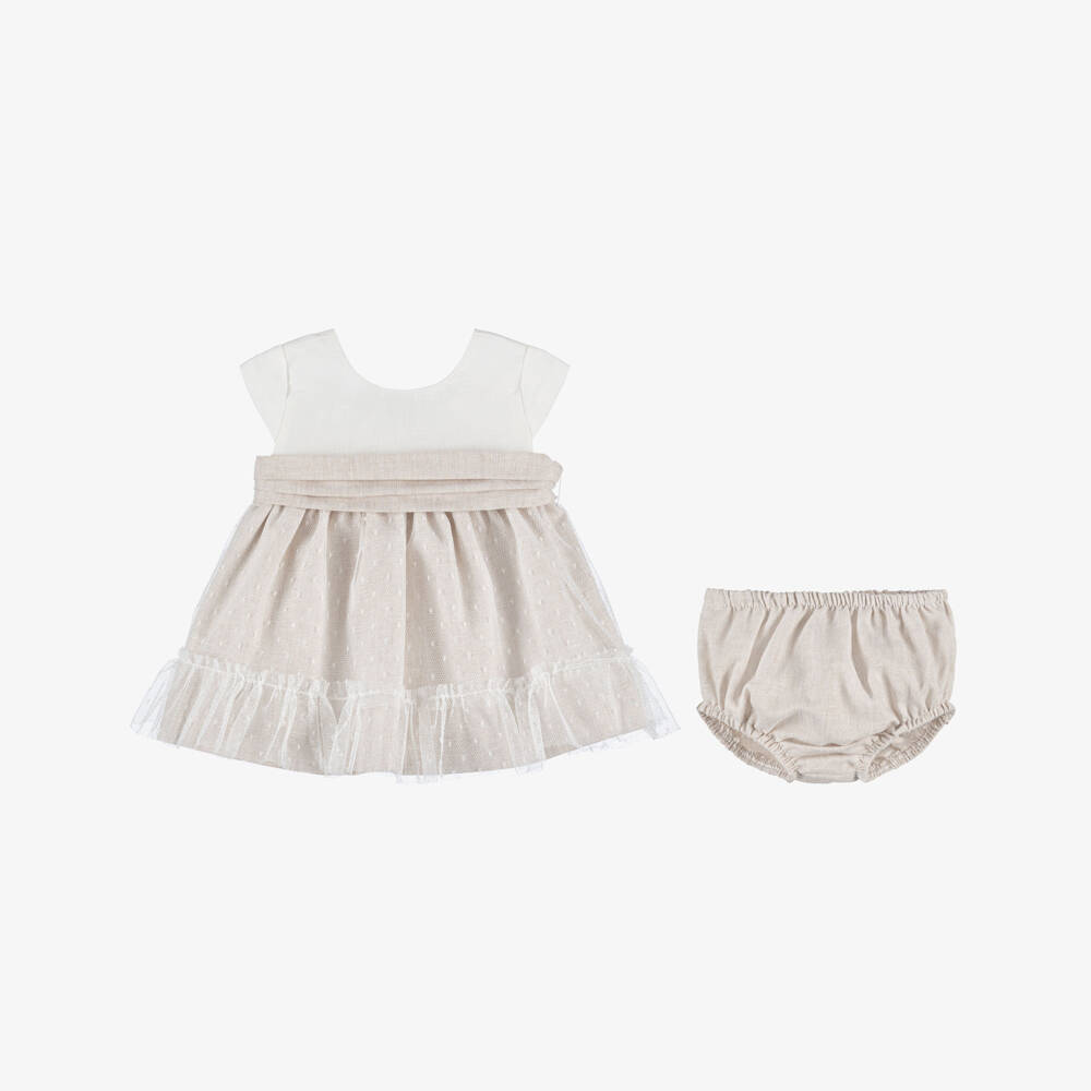 Mayoral Newborn-Beige Tulle Dress | Childrensalon Outlet