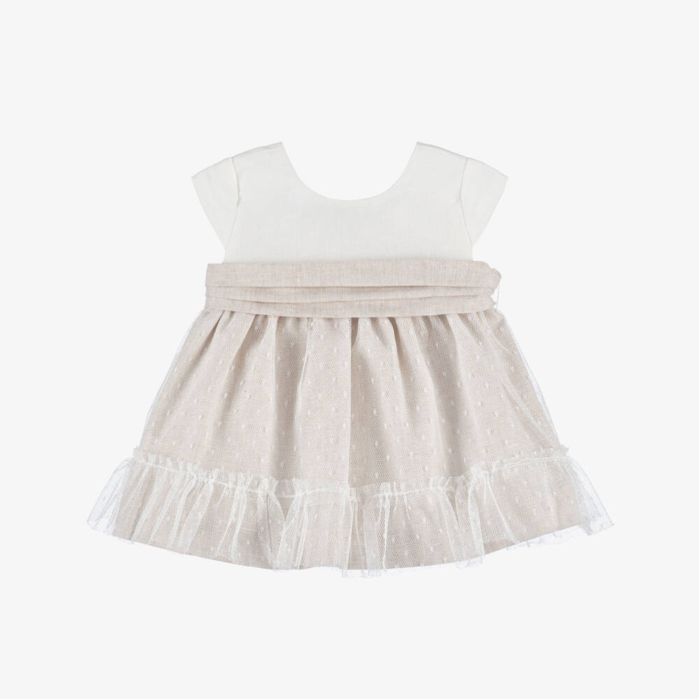 Mayoral Newborn-Beige Tulle Dress | Childrensalon Outlet