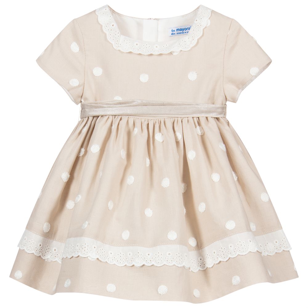 Mayoral - Beige & White Polka Dot Dress  | Childrensalon