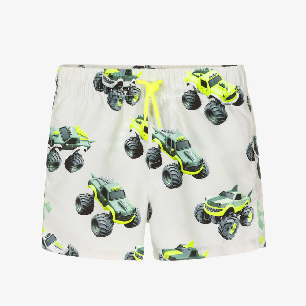 Mayoral-Beige & Yellow Truck Print Shorts | Childrensalon Outlet