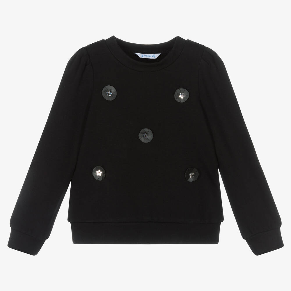Mayoral-Черный свитшот с аппликацией | Childrensalon Outlet