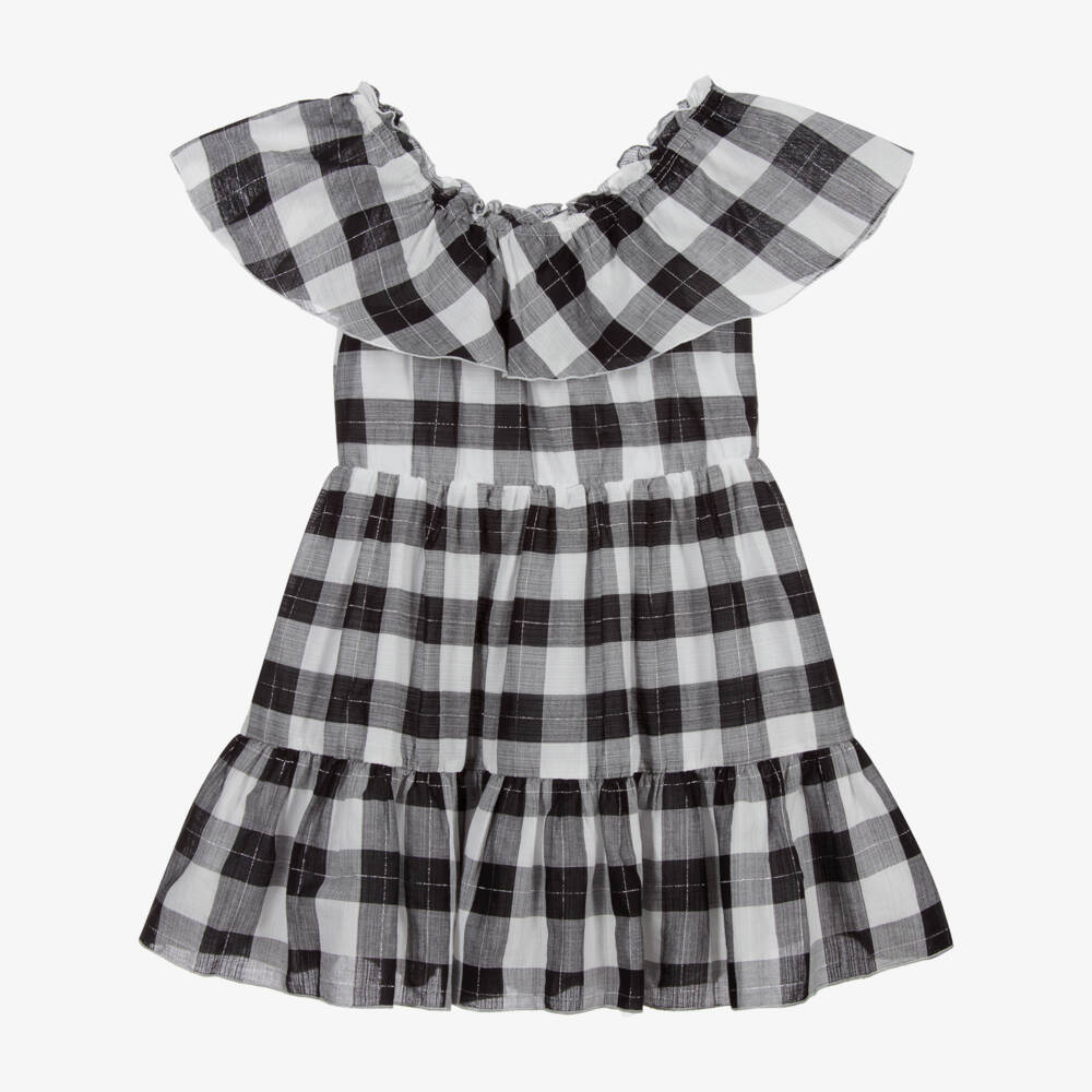 Mayoral-فستان قطن و متاليك لون أبيض و اسود | Childrensalon Outlet