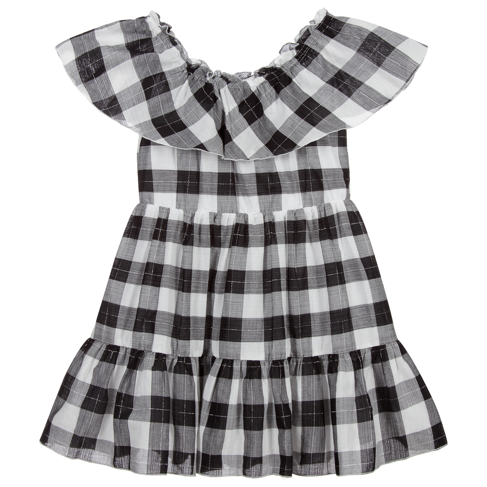 Mayoral - Robe à carreaux noire en coton | Childrensalon