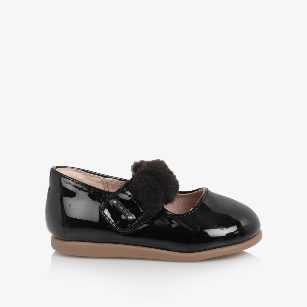 Mayoral-Black Faur Fur Patent Bar Shoes | Childrensalon Outlet