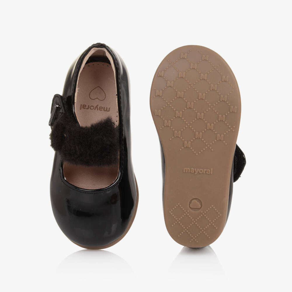 Mayoral-Black Faur Fur Patent Bar Shoes | Childrensalon Outlet