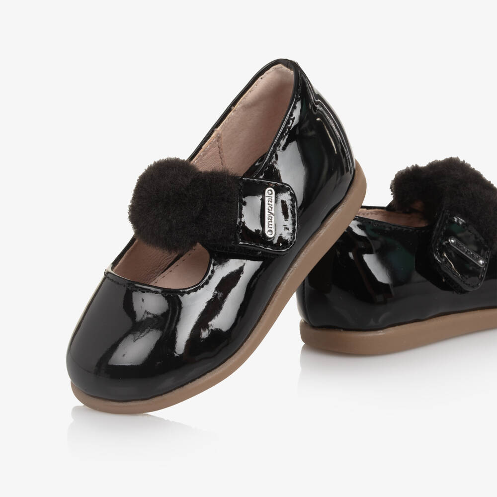 Mayoral-Black Faur Fur Patent Bar Shoes | Childrensalon Outlet