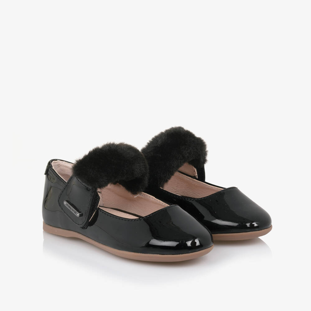 Mayoral-Black Faux Fur Bar Shoe | Childrensalon Outlet