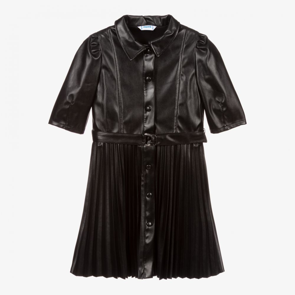 Mayoral - Black Faux Leather Dress | Childrensalon