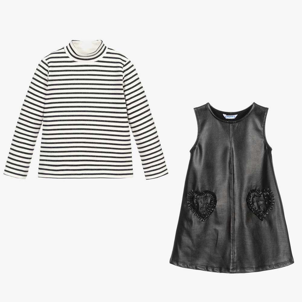 Mayoral-Black Faux Leather Dress Set | Childrensalon Outlet