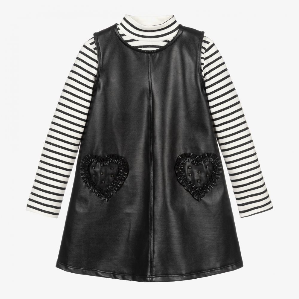 Mayoral - طقم فستان جلد صناعي لون أسود | Childrensalon