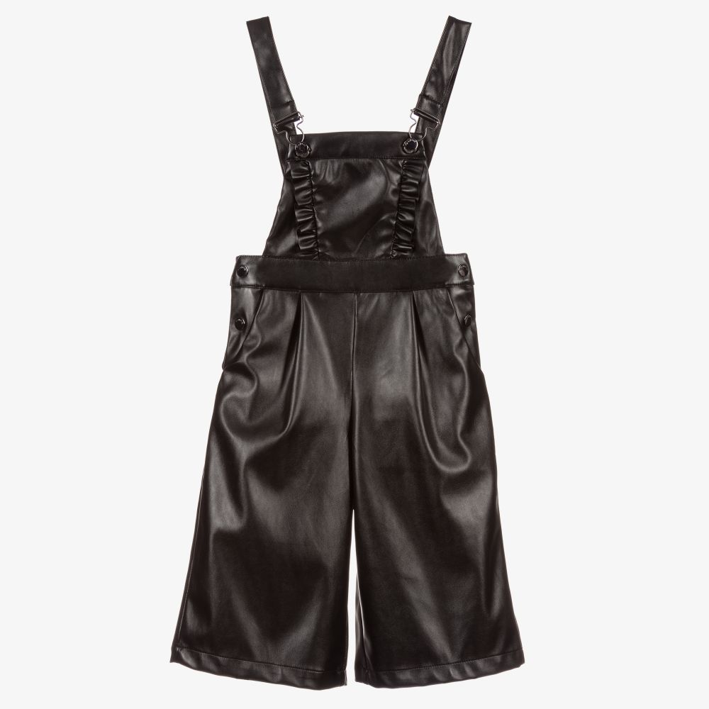 Mayoral - Black Faux Leather Dungarees | Childrensalon
