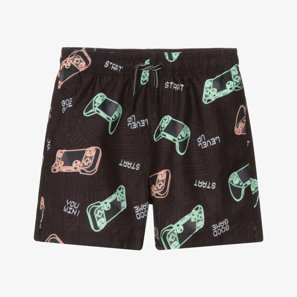 Mayoral Nukutavake-Black Gaming Print Swimshort | Childrensalon Outlet