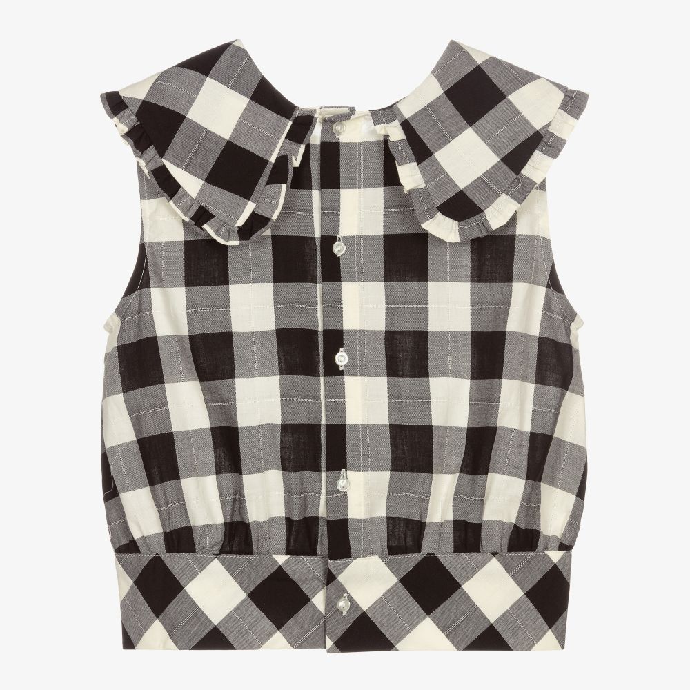 Mayoral-بلوز قطن كاروهات لون أسود وعاجي للبنات | Childrensalon Outlet