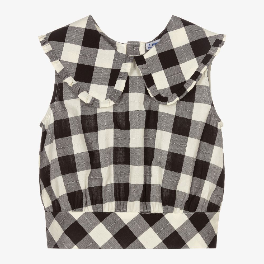 Mayoral - Black & Ivory Check Blouse | Childrensalon