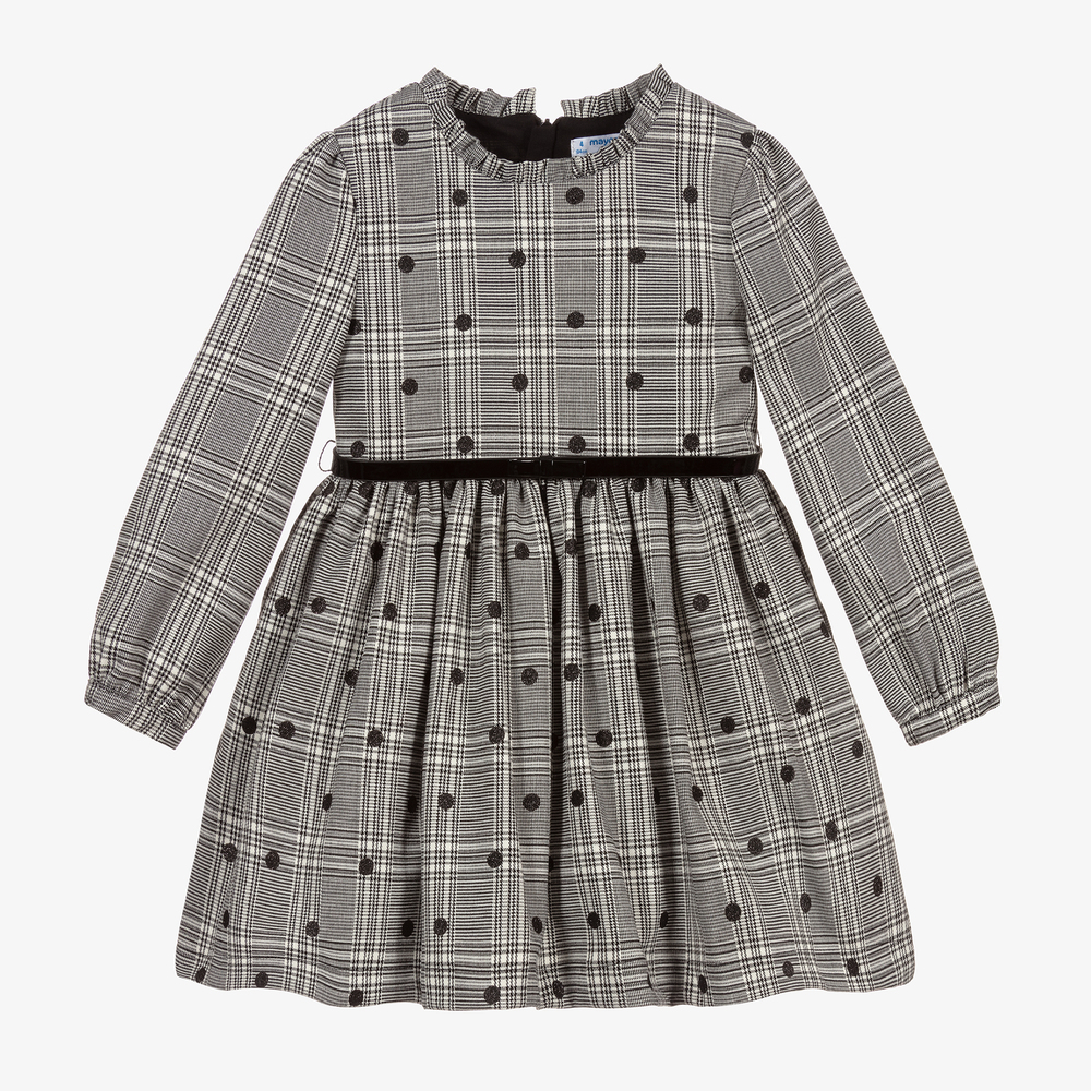 Mayoral - Robe à carreaux noire et ivoire | Childrensalon