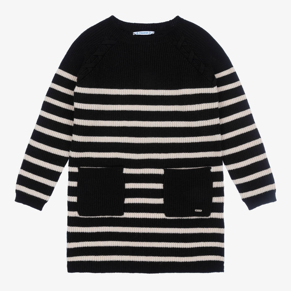 Mayoral - Кремово-черное трикотажное платье-свитер с блестками | Childrensalon