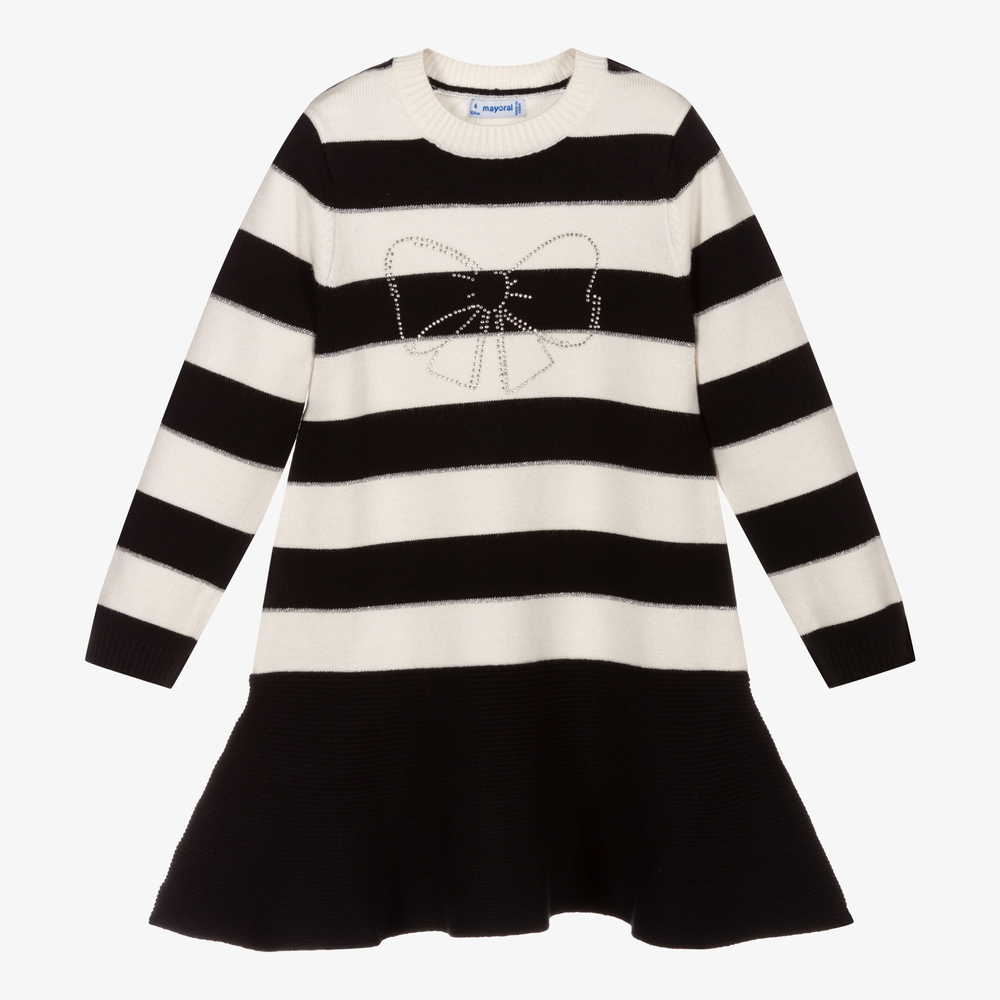 Mayoral - Black & Ivory Knitted Dress | Childrensalon