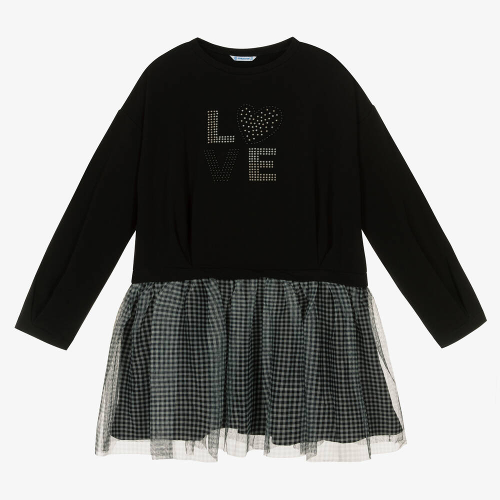 Mayoral - Robe noire en jersey et en tulle | Childrensalon