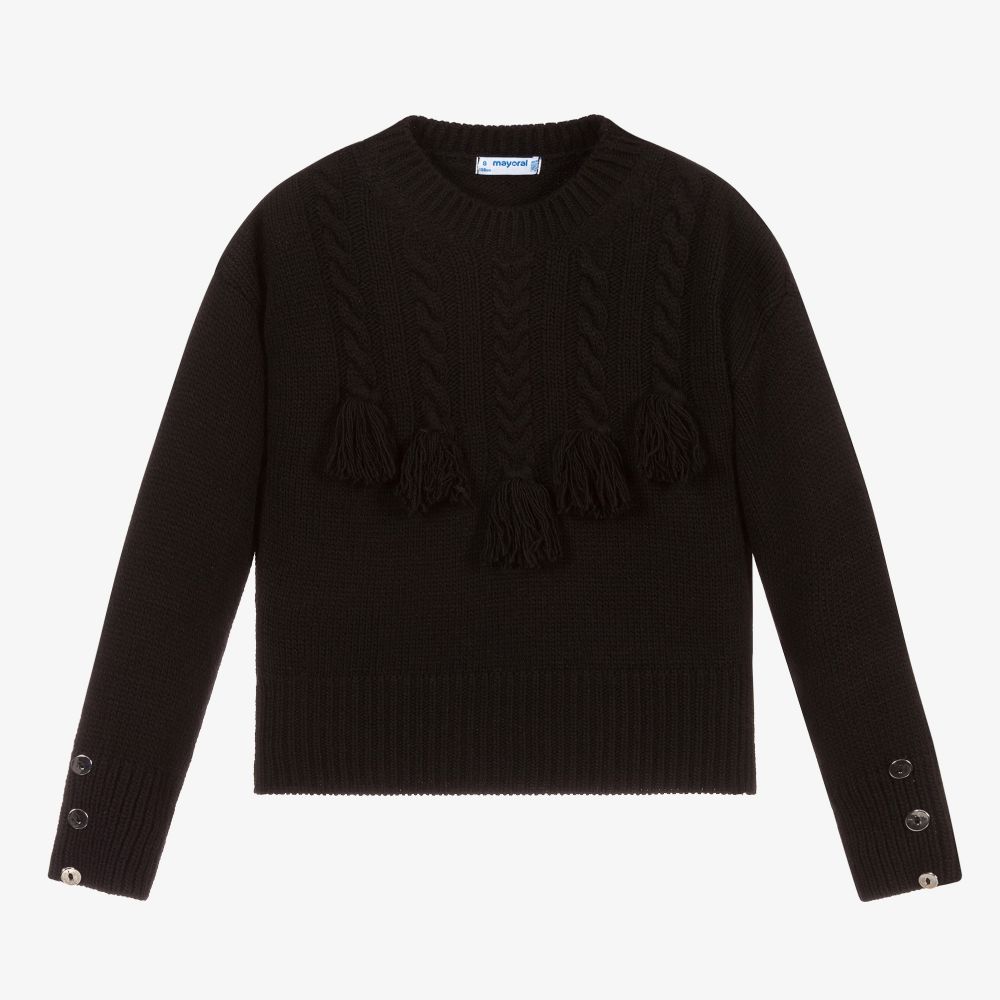 Mayoral - Black Knitted Wool Sweater  | Childrensalon