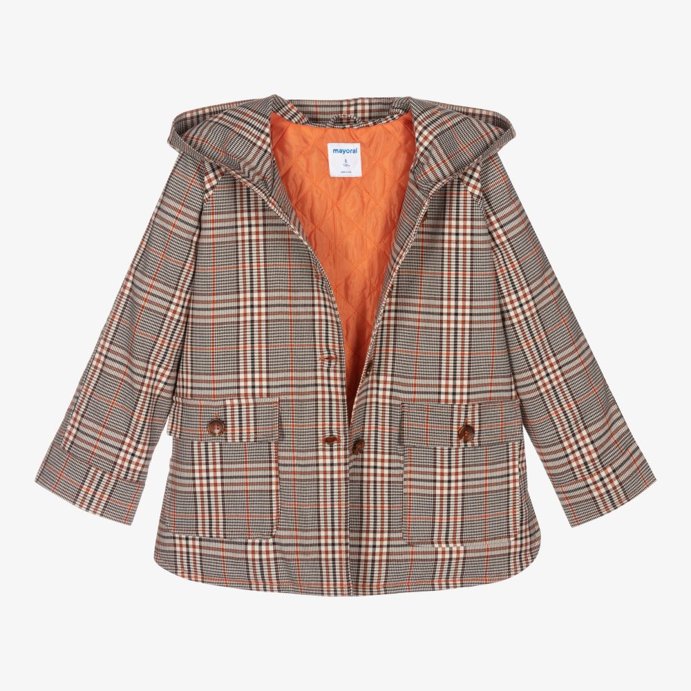 Mayoral-Коричнево-оранжевая куртка в клетку | Childrensalon Outlet