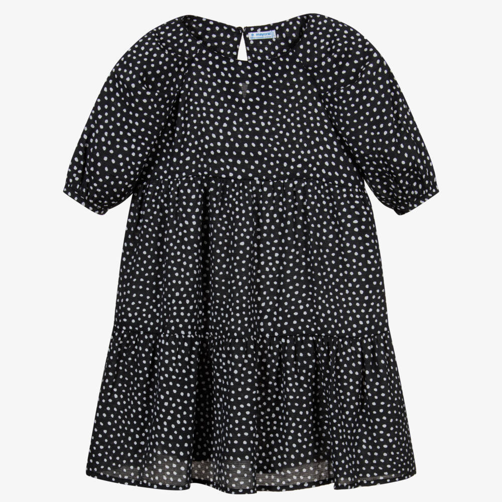 Mayoral-فستان مزيج فيسكوز منقط بولكا لون أسود و أبيض | Childrensalon Outlet