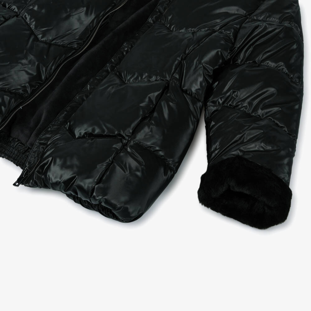 Mayoral-Black Quilted Belted Hooded Coat | Childrensalon Outlet
