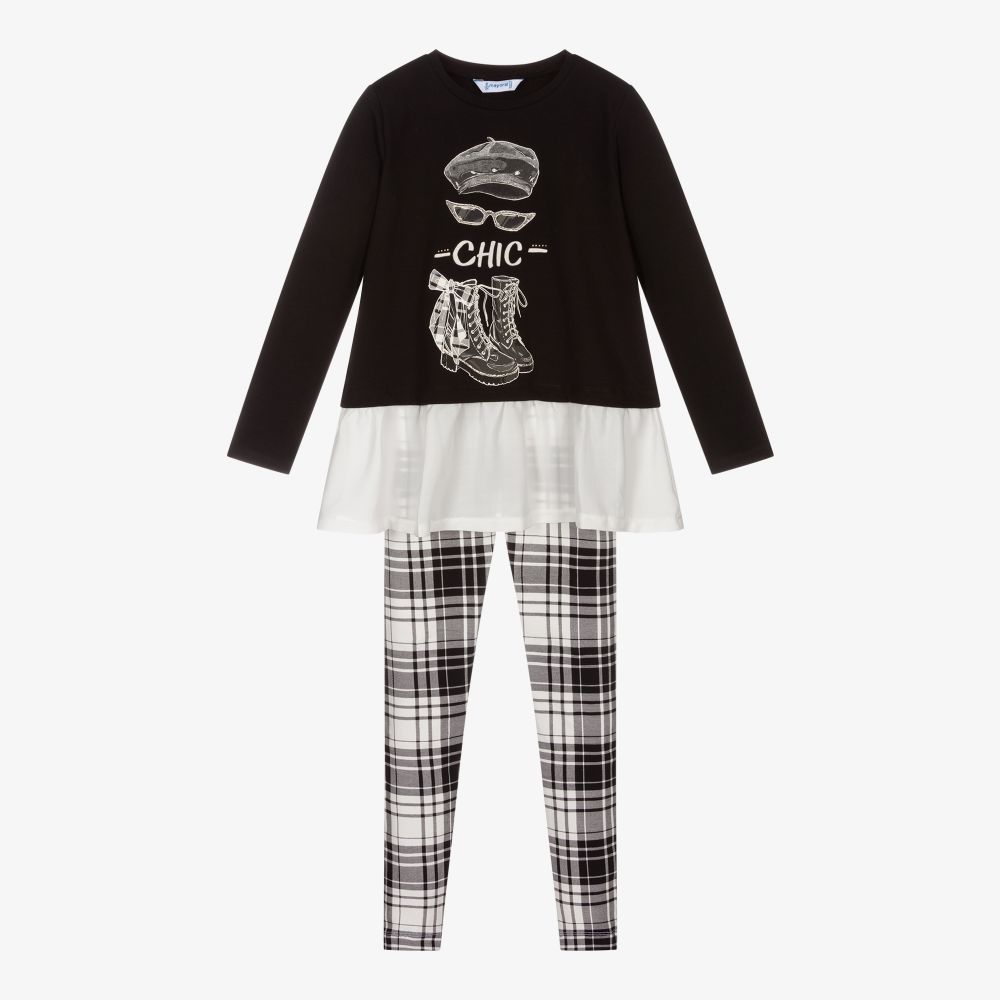 Mayoral Black Tartan Leggings Set Childrensalon Outlet
