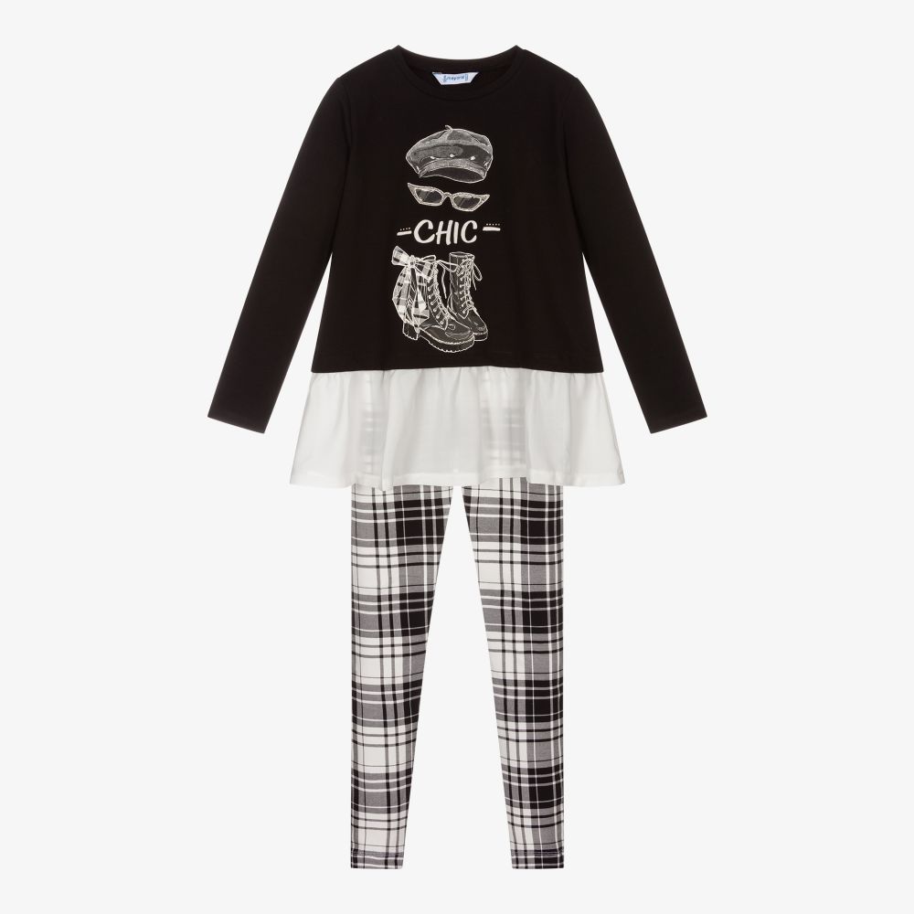 Mayoral - Schwarzes Leggings-Set mit Schottenkaro | Childrensalon