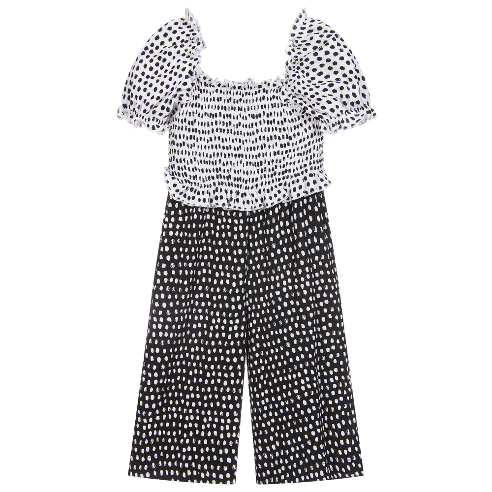 Mayoral - Combi-pantalon à pois noire et blanche | Childrensalon