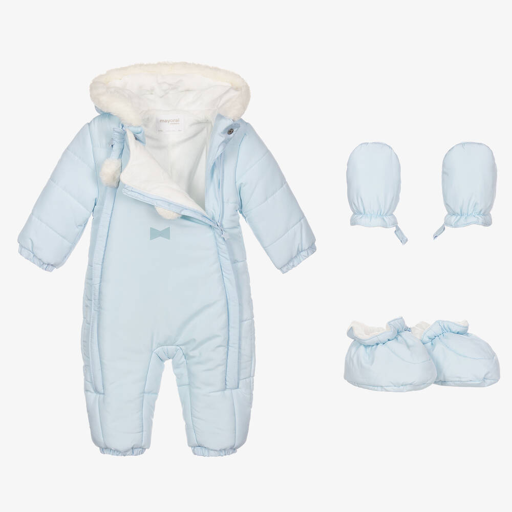 Mayoral Newborn-Blue Baby Bear Snowsuit | Childrensalon Outlet