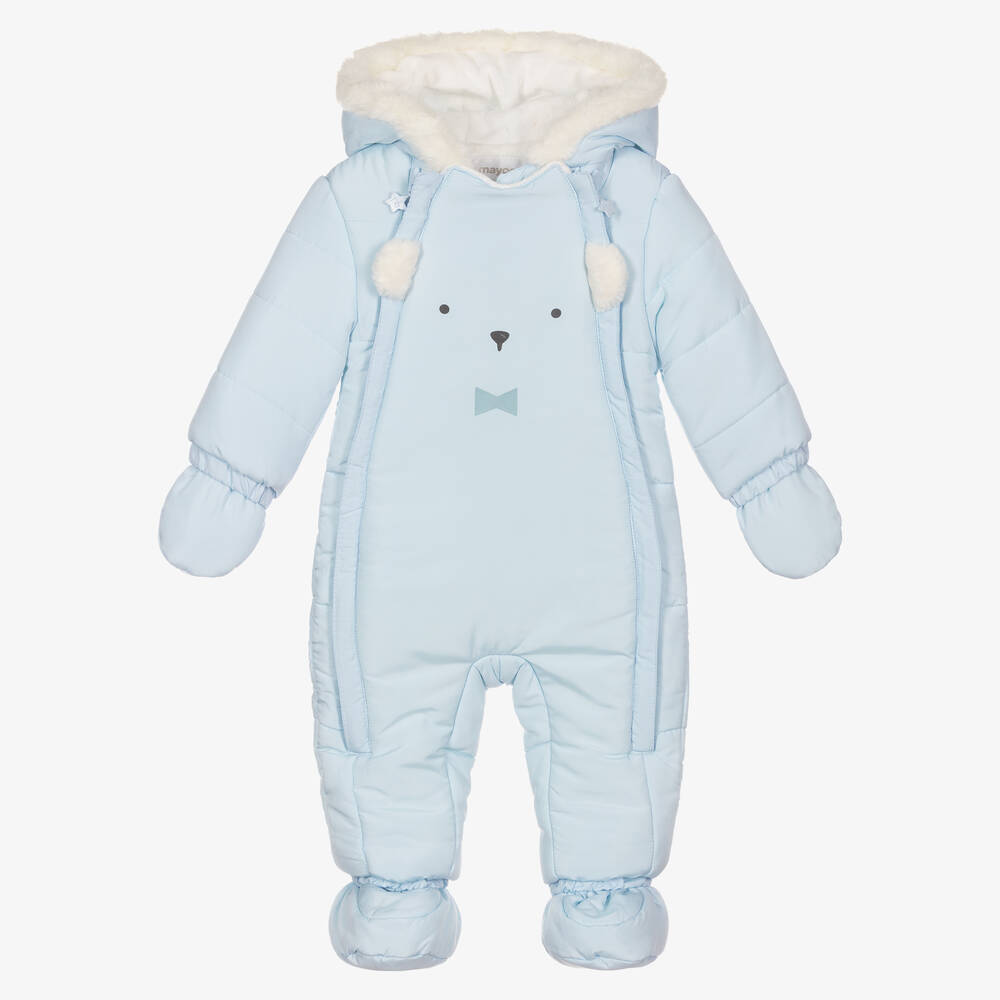 Mayoral Newborn - Blue Baby Bear Snowsuit | Childrensalon