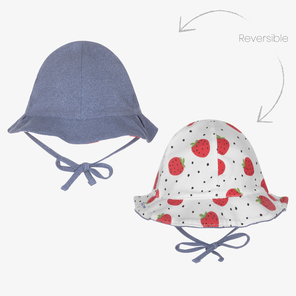 مايورال Newborn-طقم قبعة وفستان قطن جيرسي لون أزرق وأبيض | Childrensalon Outlet