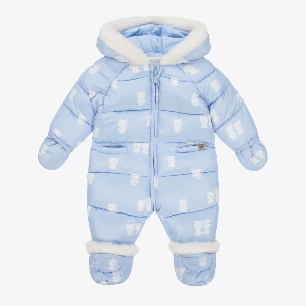 Mayoral Newborn - Blue Bear Baby Snowsuit | Childrensalon