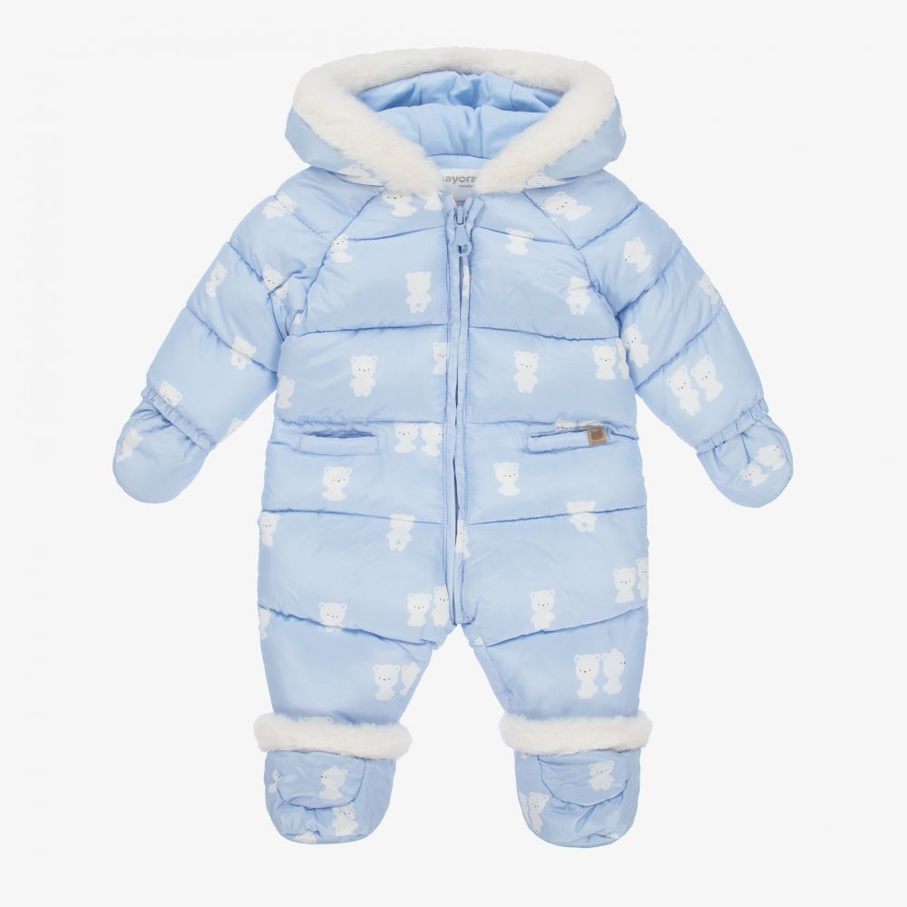 Mayoral Newborn Blue Bear Baby Snowsuit Childrensalon Outlet