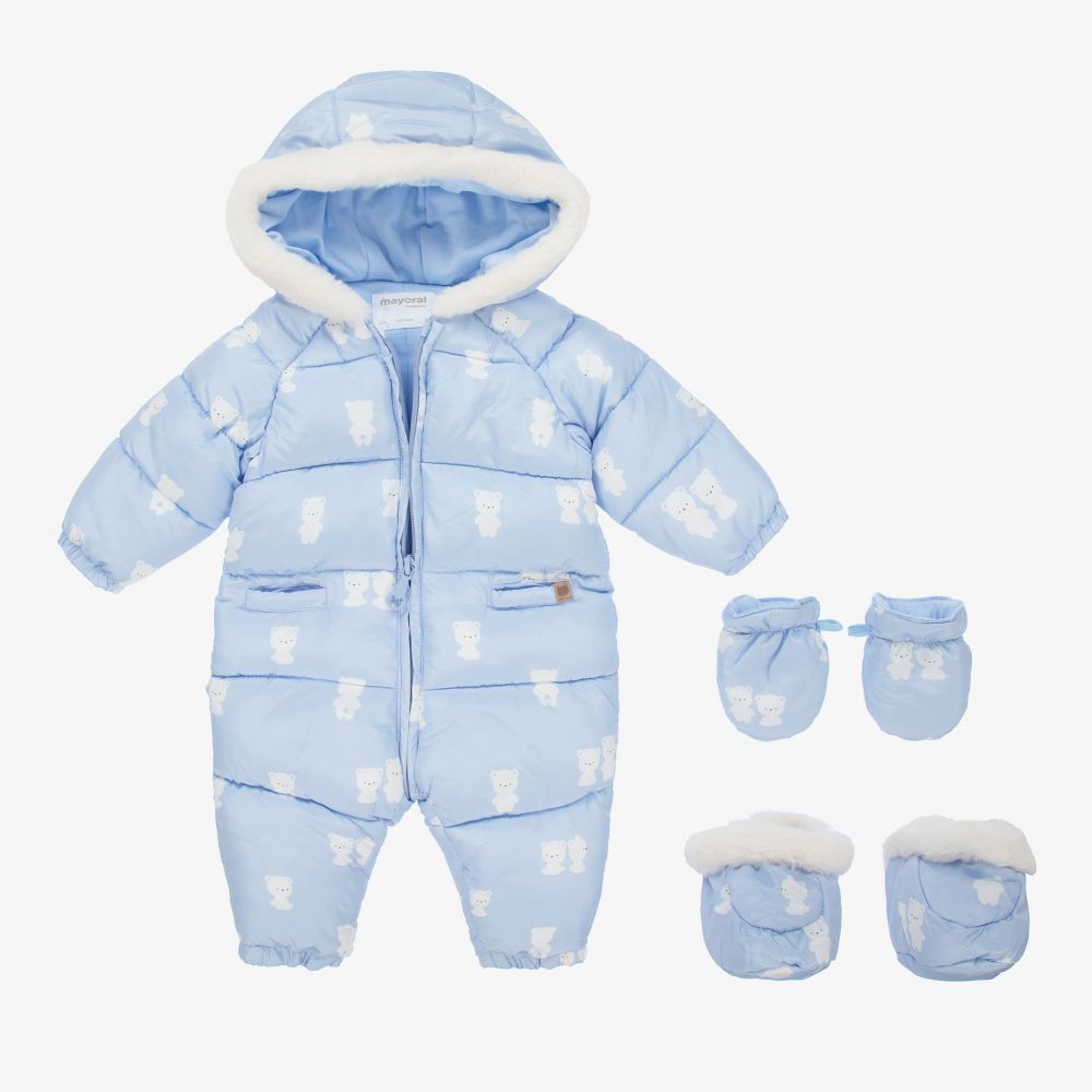 Mayoral Newborn Blue Bear Baby Snowsuit