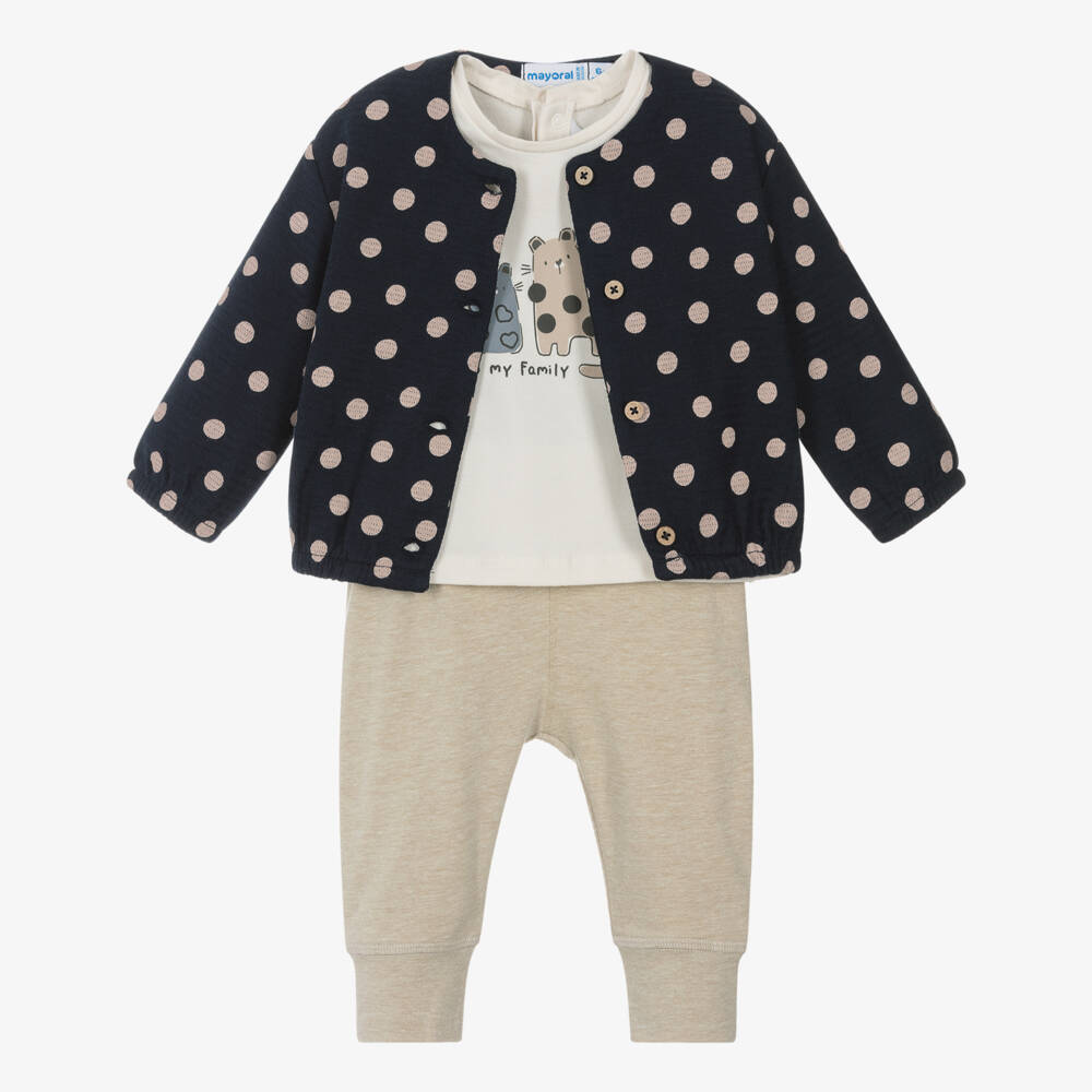 Mayoral-Blue & Beige Cat Legging Set | Childrensalon Outlet