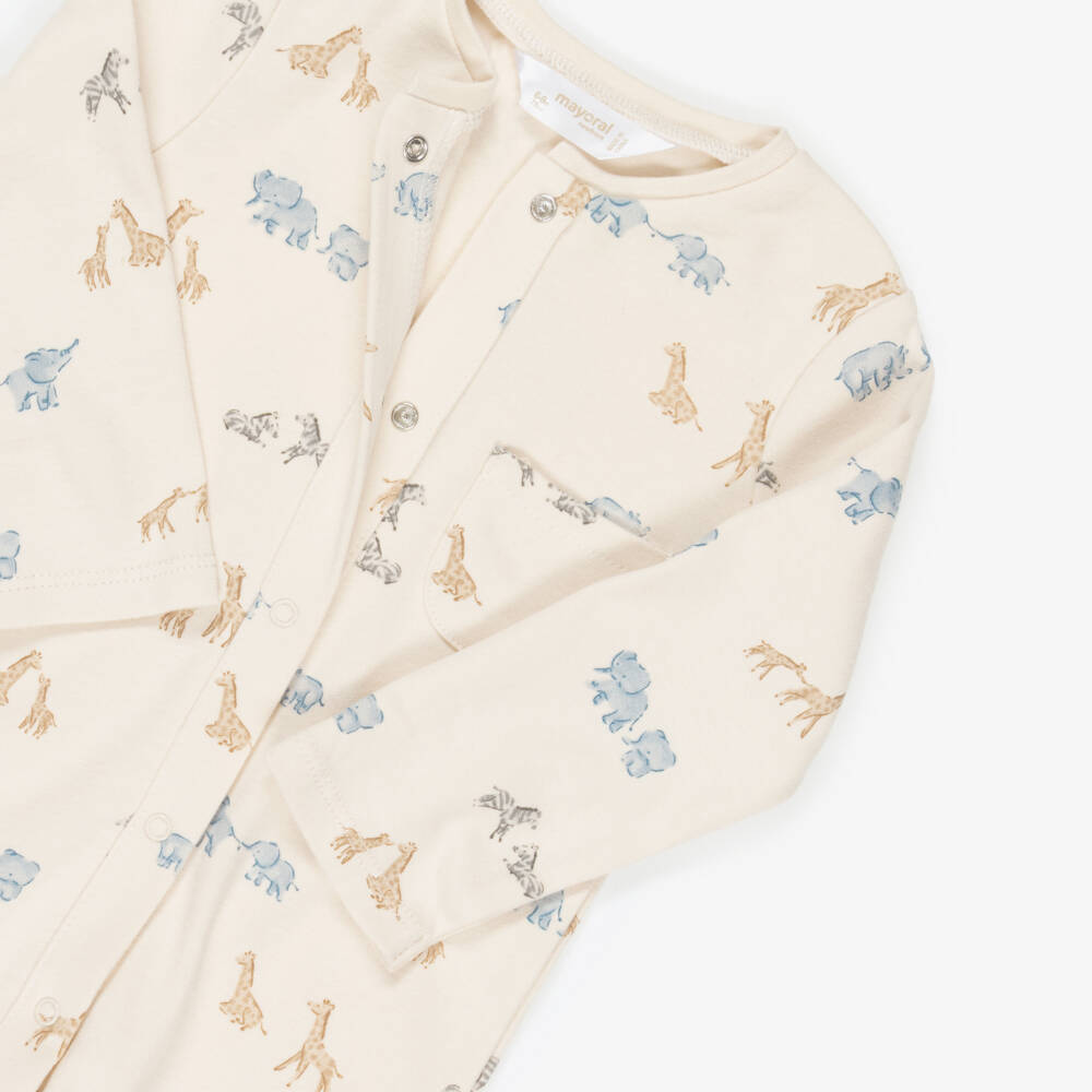 Mayoral Newborn-Blue & Beige Cotton Safari Animals Babysuits (2 Pack) | Childrensalon Outlet