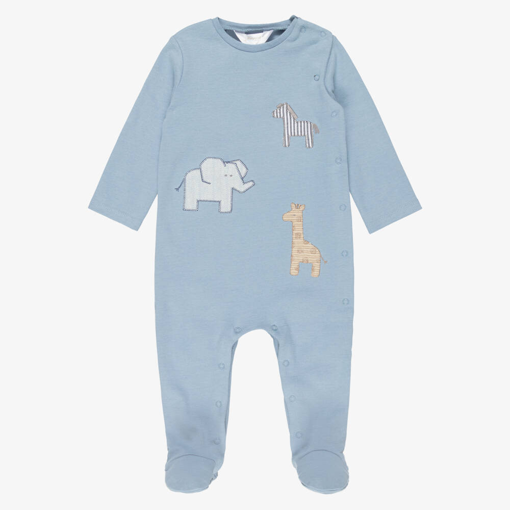 Mayoral Newborn-Blue & Beige Cotton Safari Animals Babysuits (2 Pack) | Childrensalon Outlet
